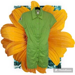 Vintage Mugler trademark lime green denim corset dress size 6